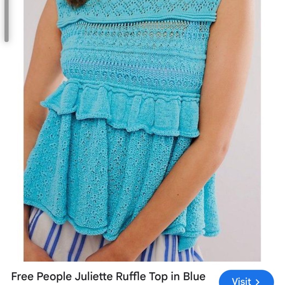 NWOT Free People Juliette Blue Ruffle Top Free People crocheted too M Medium
